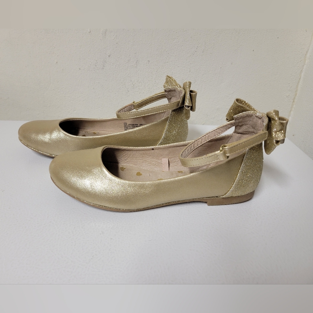 Girls Self Esteem Size 4 Gold Ballet Flats with Bow Accent - Picture 4 of 11